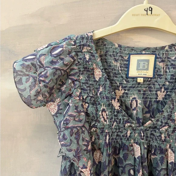 Alicia Bell Floral Ruffle Sleeve Silk Blouse - Picture 2 of 6